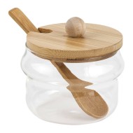 Açucareiro 255ml De Vidro Com Tampa E Colher De Bambu